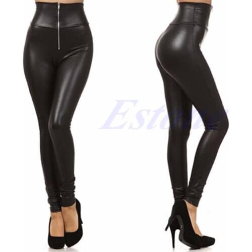 Lady Womens Sexy High Waisted Faux Leather Stretch Skinny Pants Slim Leggings