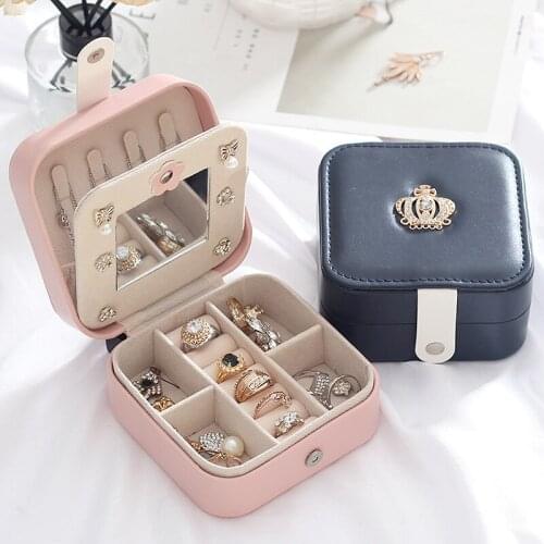 Lady PU Leather Universal Jewelry Organizer Display Travel Jewelry Gift Case Boxes Portable Jewelry Box Button Leather Storage