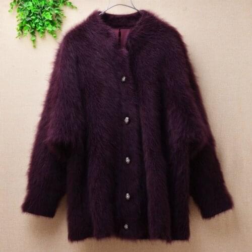 Female women vintage hairy fuzzy mink cashmere long batwing sleeves loose cardigans angora rabbit fur winter jacket coat sweater