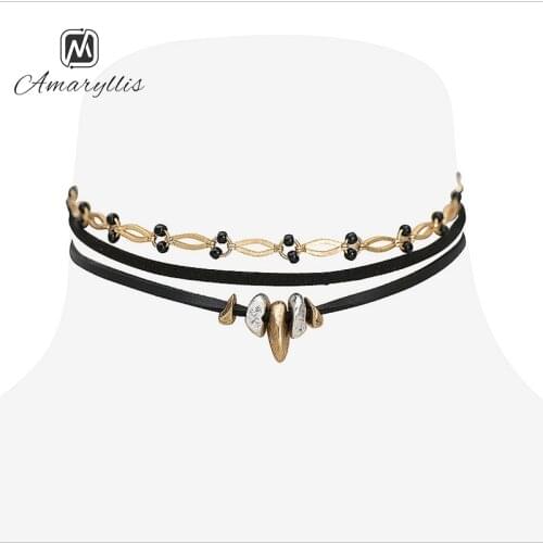Amaiyllis Exquisite Layer Chains Choker Necklace For Women Ethnic 3 Pieces/Set Alloy Stone Beads Statement Chain Clavicle Collar