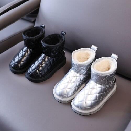 Snow Boots Toddler Girls Plaid Leather Waterproof Shoes Boys Winter Casual Boots Kids Warm Plush Fur Shoes Sparkle Size 6