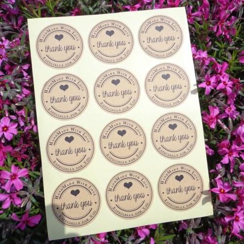 102pcs Thank you and Handmade with love Scrapbooking Labels Seal Sticker, DIY Self-Adhesive Gift Stickers Dia.3.8cm