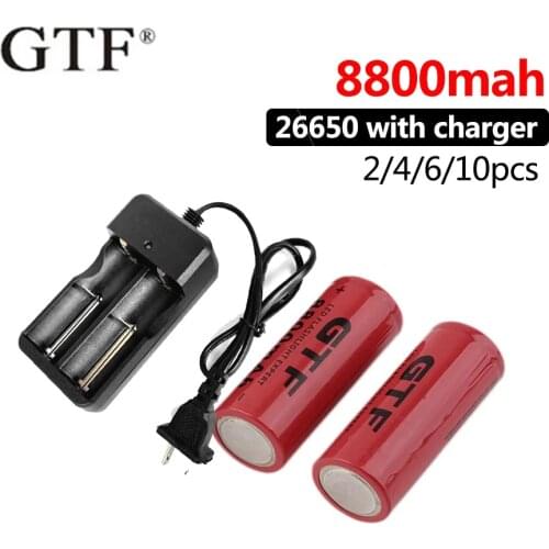 2/4/6/10pc 26650 3.7v 8800mah Rechargeable Lithium Battery for LED Flashlight Torch Accumulator+ 26650 Battery Charger Holder EU