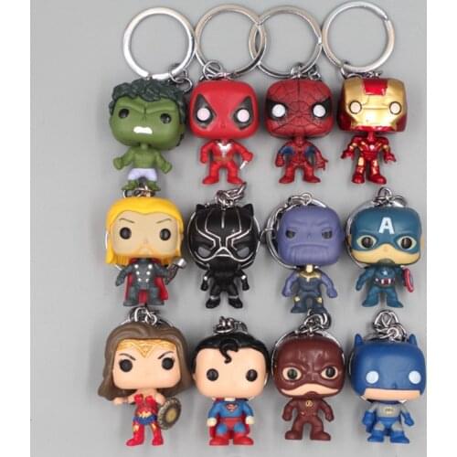 4pcs/set The Avengers Doll Action Figure Keychain Cartoon Disney Spiderman Iron Man Hulk Black Panthers Accessories Pendant