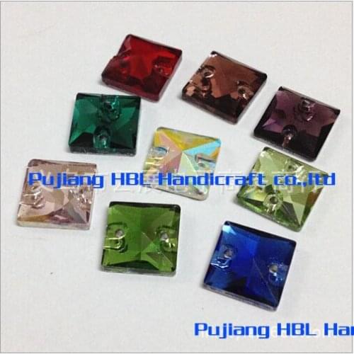 45pcs 10mm Lots Colours Strass Square Sew On Crystal Glass Stone Buttons Flatback Rhinestones With 2 Holes