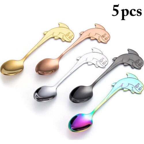 5PCS Cute Coffee Spoon Creative Hanging Dolphin Design Espresso Spoon Dessert Spoon Coffee Accessories Teaspoon
