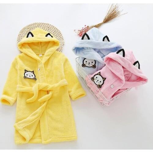 Autumn Winter Baby Girl Bathrobes Kids Dressing Gown Soft Flannel Warm Cartoon Hooded Children Robe Towel Toddler Boys Clothes