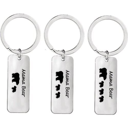 Mothers Day Gifts Mama Bear And Baby Bear Family Jewely Keychains Stainless Steel Animal Pattern Charm Keyrings Christmas Gift