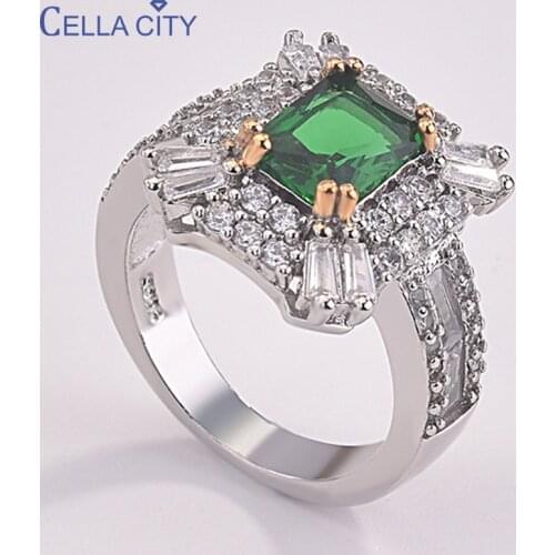 Cellacity Silver 925 Jewelry Charms Emerald Rings for Women Engagement Trendy Geometry Gemstone Princess Ring Size6-10 Wholesale