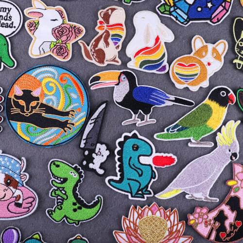 Cat Pacth Dinosaur Bird Iron On Patches On Clothes Cartoon Rabbit Small Animal Sewing Patch On Kids Baby T-shirt Badge Stripes