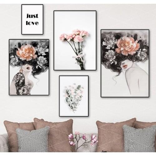 Girl Eucalyptus Leaf Peony Flower Love Quotes Art Canvas Painting Nordic Posters And Prints Wall Picturs For Living Room Decor