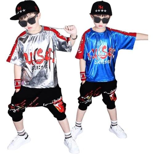 Big Boys Short Sleeve Sequined Design Color Patchwork Loose Fit T-shirts and Shorts 2PCS Clothing Sets Fashion Drum Rack Sets