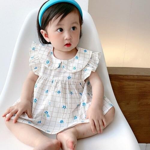 Hetiso 2021 Baby Girls Clothes Floral Plaid Infant Girls Clothes Set Ruffle Sleeve Dress + Bloomer 2 Pcs Toddler Girls Suit 0-3Y