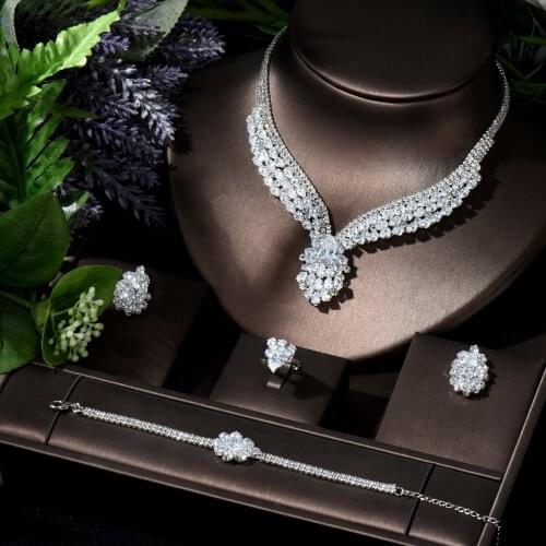 HIBRIDE Classic Ladies Wedding Jewelry For Women Gorgeous Water Drop Cubic Zirconia Bridal Party Necklace Earrings Sets N-459