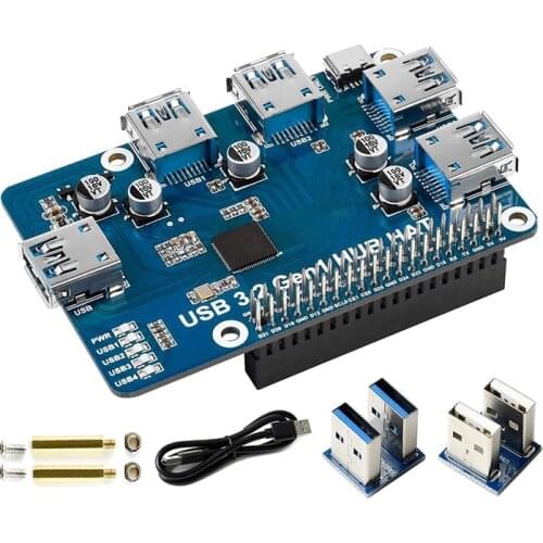 USB 3.2 Gen1 HUB HAT for Raspberry Pi 4B/3B+/3B/2B/B+/Zero/Zero W/Zero WH, Compatible with USB 3.0/2.0/1.1