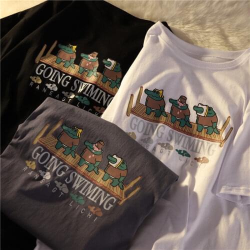 Summer simple printing short-sleeved loose t-shirt pure cotton wild ins student half-sleeved t-shirt top cartoon animal letters