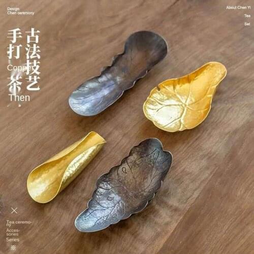 Japanese-Style Copper Tea Spoon Creative Caddy Spoon Handmade Tea Holder Tea Zen Use Tea Ware Kung Fu Tea Utensils Tea Shovel
