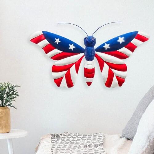 Metal Butterfly American Flag Wall Decor Outdoor Indoor Art Sculpture Hanging Decoration Wrought Iron Wall Hanging amicably