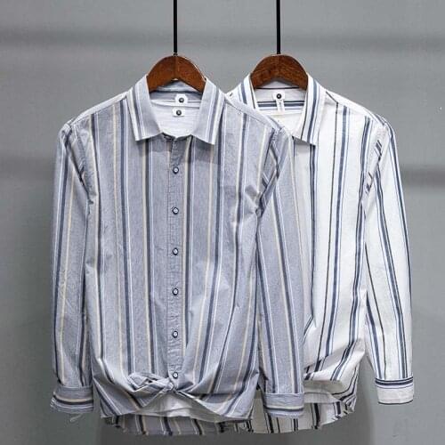 Men Blouse Cotton Casual Shirt Mens Long Sleeve Striped Shirt Coat Mens Shirts Regular Fit Camisa Masculina Blusas Masculinas