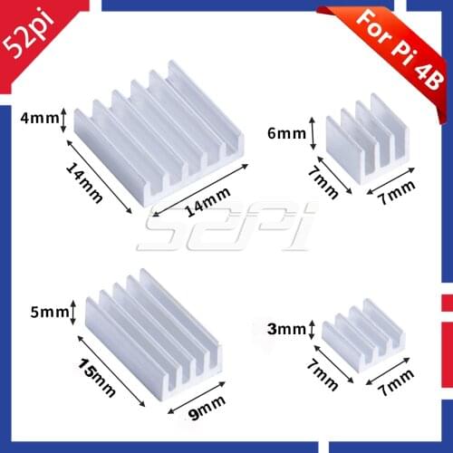 52Pi New! 1 Set of 4 Pcs Aluminum Heat Sink Silver / Black or 2 Set or 5 Set Pack for Raspberry Pi 4B Pi 4 Model B