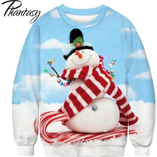 Phantasy 2020 New Arrive Christmas 3D Christmas Snowman Sweatshirts Santa Claus Print Round Neck Sweatshirt