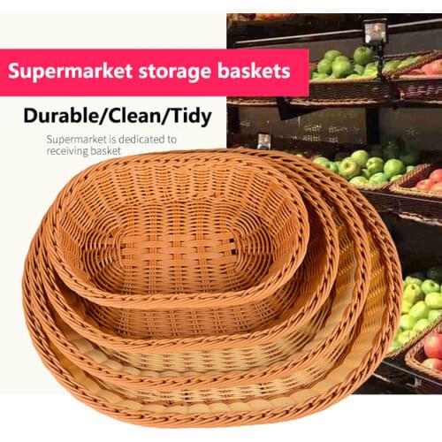 PP Plastic Rattan Storage Basket, Hand-woven Perspective Fruit / Vegetable Kitchen Display Tool