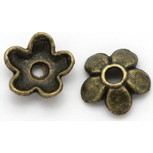 DoreenBeads Zinc Metal Alloy Beads Caps Flower Antique Bronze(Fits 8mm-14mm Beads)Flower Pattern 7mm(2/8")x 6mm(2/8"),95 PCs new