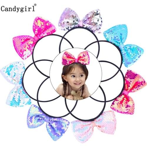 Sequin Mermaid Color Headband Girls Reversible Cute Hair Bands For Kids Party Shiny Birthday Bling Hair Accessories