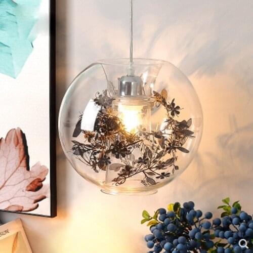 Transparent glass ball penadnt lamp Nordic minimalist personalized tin foil flower restaurant entrance decorative lighting lamp