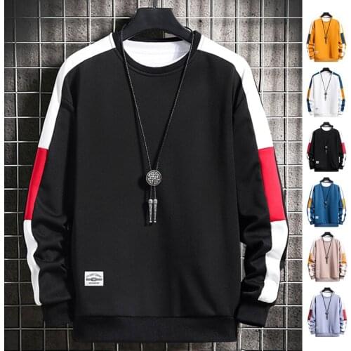 Long Sleeve Harajuku Sweatshirts Men 2021 New Fashion 6 Color Hoodie Mens Casual O-Neck Patchwork Sweatshirt for Young Men