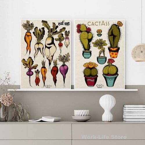 Sexy Cactass Carrots Booty Canvas Prints And Poster Christmas Decorations Tattoo Flash Painting Wall Picture For Bathroom Toilet