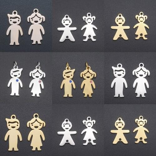 5pcs/lot 100% Stainless Steel Boy Girl Family Charm Pendant Wholesale Daughter Charms for Bracelet Making Jewelry Pendant