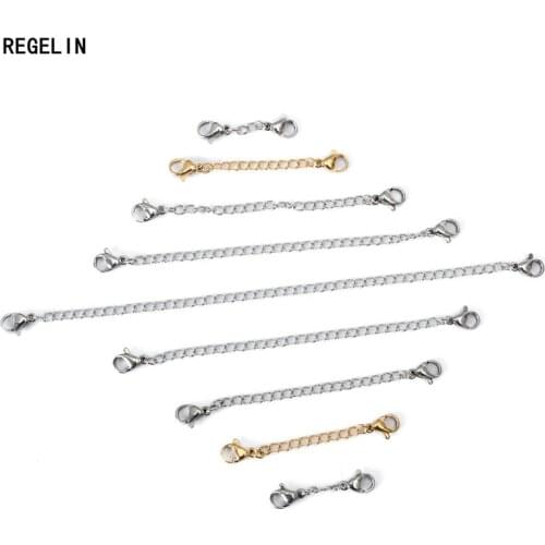 REGELIN New 5pcs/lot Stainless Steel Necklace Extension Chain Lobster Clasp Fit Necklace Connector Chains for DIY Jewelry Making