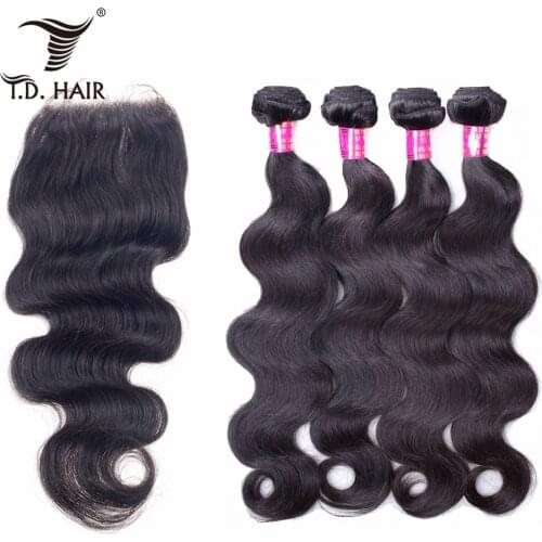 Body Wave Bundles With 4*4 Lace Closure Pre Plucked Hair Line 100% Human Hair Bundles with Closure