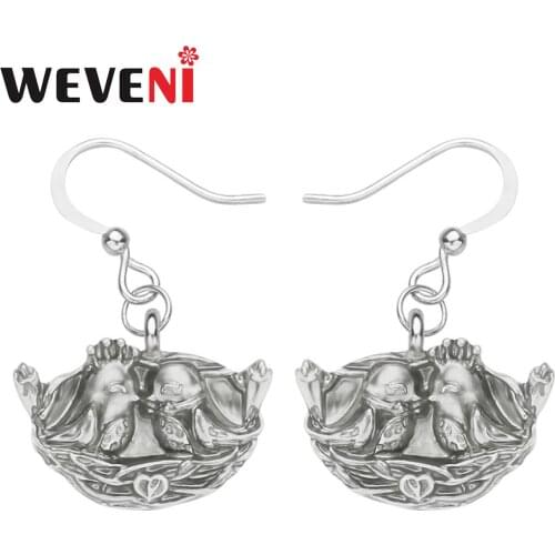 WEVENI Alloy Antique Sliver Plated Lovely Bird Earrings Sweet Animal Dangle Drop Jewelry For Girl Kids Birthday Gift Accessories