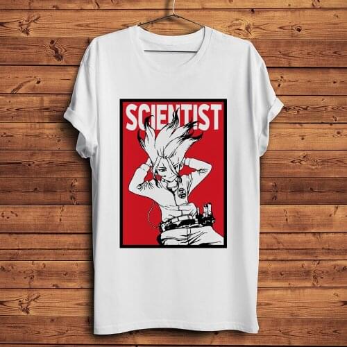 Ishigami Senkuu funny anime tshirt Men White Casual short sleeve T Shirt Unisex manga Dr.STONE scientist Otaku streetwear Tee