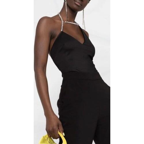 Summer High 2021SS Quality Women Diamonds Halter Jumpsuits Female Fashion Choker Rompers Playsuits Gdnz 6.09