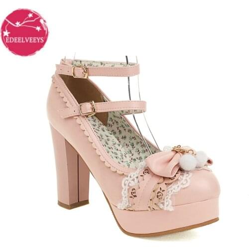 Japanese Style Sweet Bow Women Vintage Shoes Rockabilly Retro Spike Heels Mary Janes Lolita Buckle Strap Thick Platform Pumps
