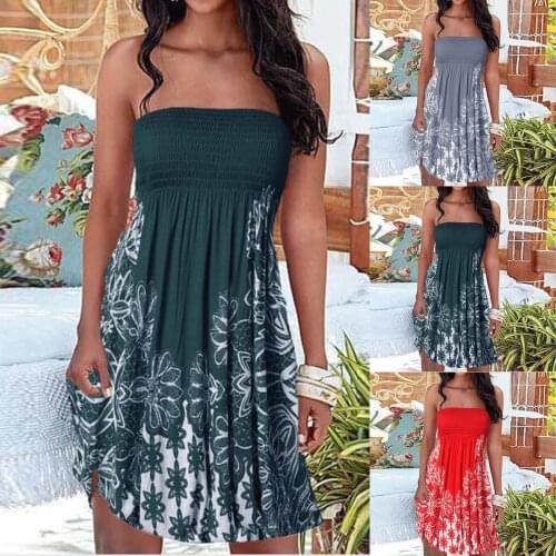 Летние платья 2021 Women Bohemia Sexy Tube Strapless Strapless Printing Sleeveless Tight Dress Casual dress Evening dresses