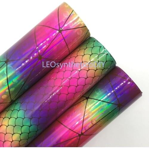 1PC 21X29CM Rainbow Mermaid Faux Leather, Smooth Patent Leather Sheets For Making Bows LEOsyntheticoDIY T96A