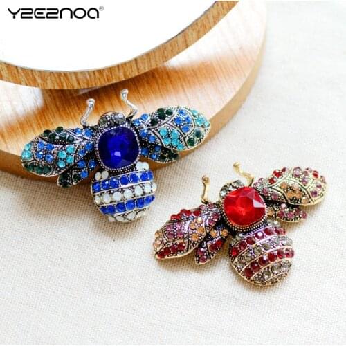 1pc Retro Rhinestone Bee Brooch Insect Brooches For Women Men Vintage Metal Pin Scarf Clip Clothes Accessories