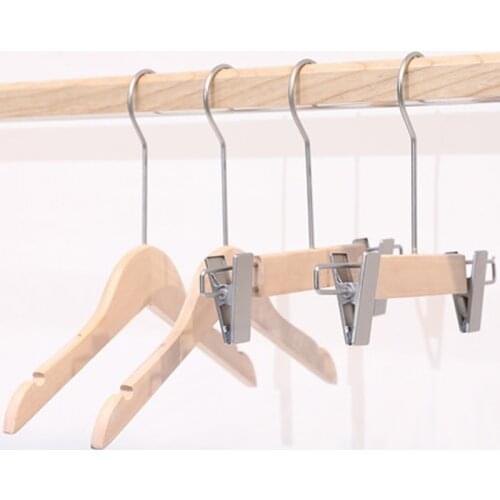 10 pcs/lot Solid Wood Clothes Hangers for Kids Childrens Wooden Pants Hanger Anti-skid Shoulder Seamless Coat Hanging No Paint