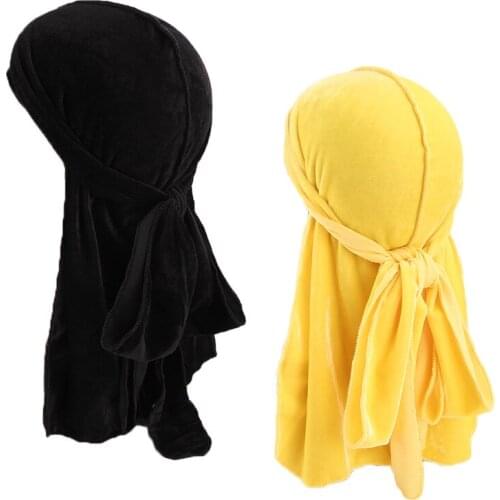 2pcs/lot New Unisex Velvet Durag Waves Extra Long Tail and Wide Straps for Du-RAG Make middle stitch on outside Hair Accessories