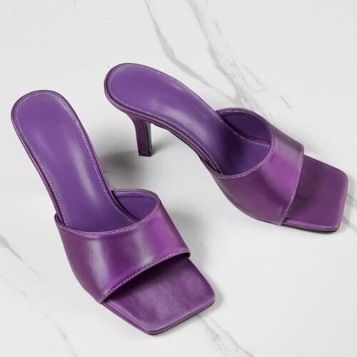2021 New Brand Purple Green High Heels Slippers Women Slip On Slides Elegant Lady Sandals Outdoor Leisure Mule Shoes Plus Size