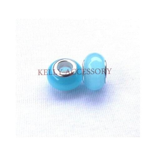 50pcs/lot Lake Blue Lampwork Big hole Cats Eye Beads Glass Beads For European Jewelry Making Cute Bracelet Diy Beads