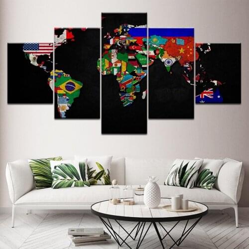 Abstract Modular home decor Wall Art painting world map picture waterproof canvas HD print National flag design Artwork poster