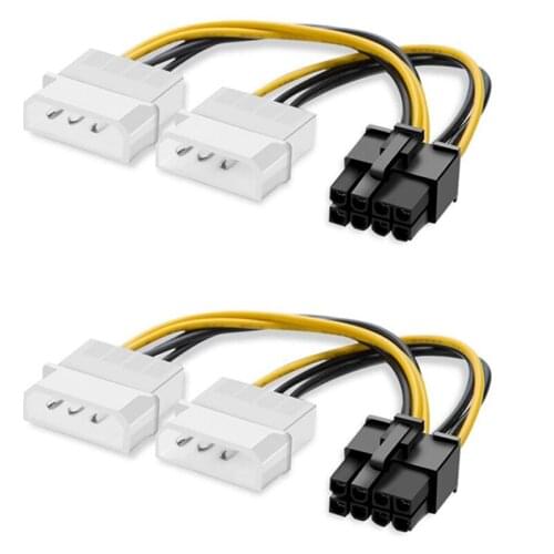 AU42 -2 Pack 8 Pin PCIe to Dual 4 Pin Molex Power Cable PCI-E 8 Pin to Dual 4 Pin Power Cable Video Graphics Card Power Cable