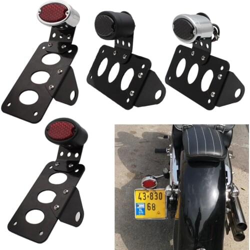 Motorcycle Side Mount LED Tail Light w/ License Number Plate Bracket For Harley Sportsters Bobber Chopper Rear Stop Light