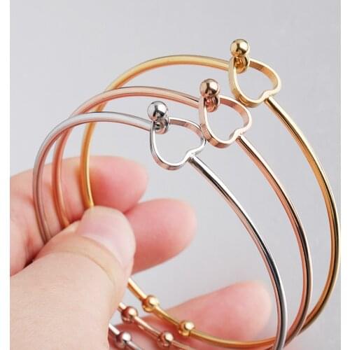 100% Stainless Steel Wire Expandable Bracelet Base Adjustable Bangle Heart Metal Open Cuff Bangle 60mm 10pcs