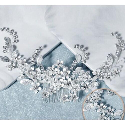 Elegant Wedding Hair Combs Bride Copper Flower Leaf Luxury Rhinestones Handmade Women Hair Jewelry Headpeice Ornaments XH